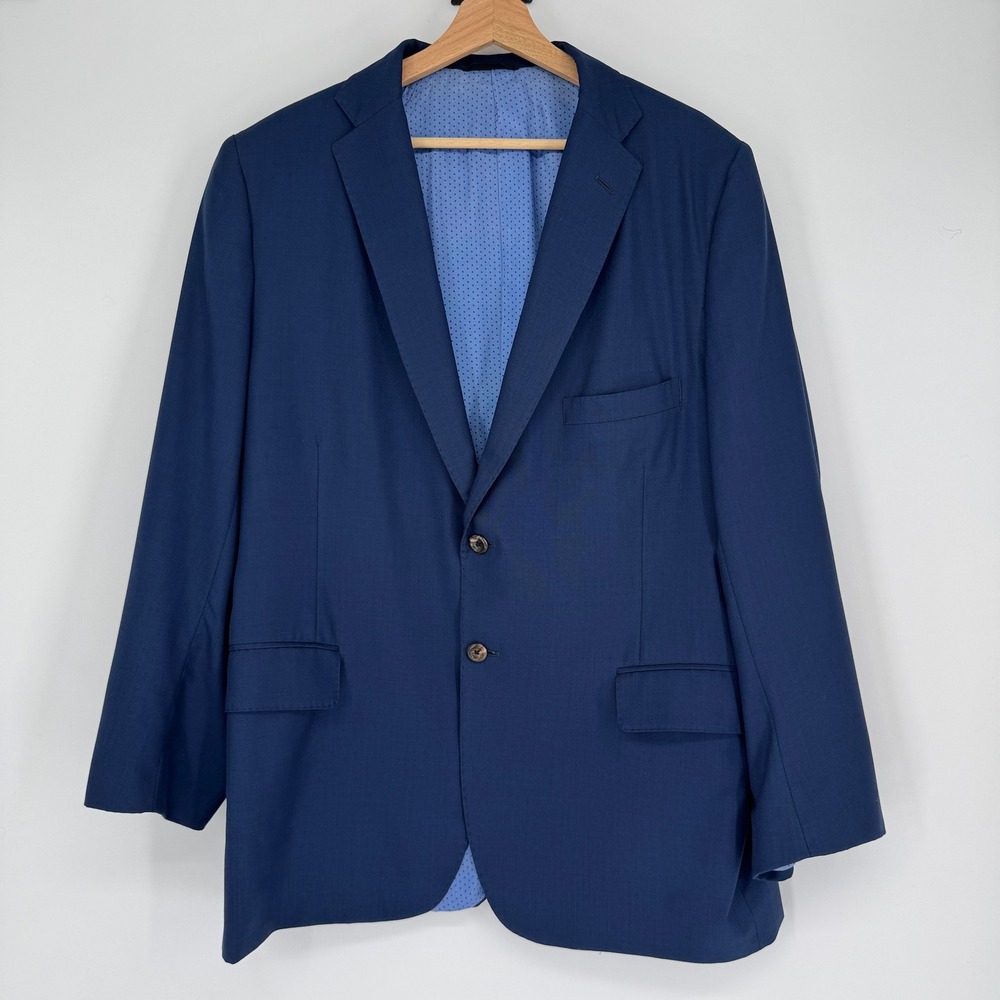 Navy Blue 2 Piece Suit Mens 44R 40W Two Button Business Professional Classic - Picture 2 of 16